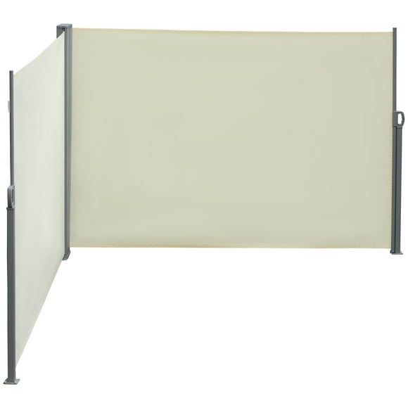 Outsunny Double Retractable Side Awning 236" x 63" Patio Screen Cream White