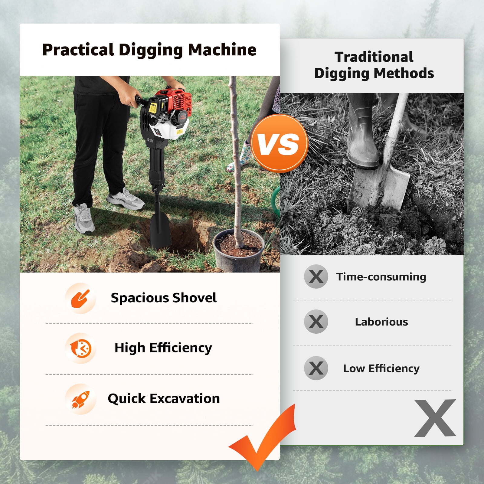 Portable Garden Tree Digger, Post Hole Digger, Gas Powered Tree Digger, Wide Shovel, High Efficiency Root Cutter, Heavy Duty Digging, Transplanting Tool for Landscaping, Yard, Garden, Soil Excavation