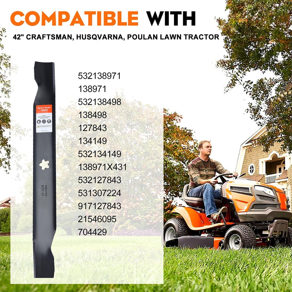 2 pieces 138971 Mower Blades for Craftsman LT1000 LT2000 42 inch Riding Mower, Poulan Pro Husqvarna 42'' Deck Lawn Tractor