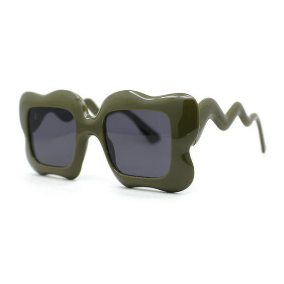 Bubbly Hazy Cloud Shape Rectangle Funky Runway Sunglasses Green - Black