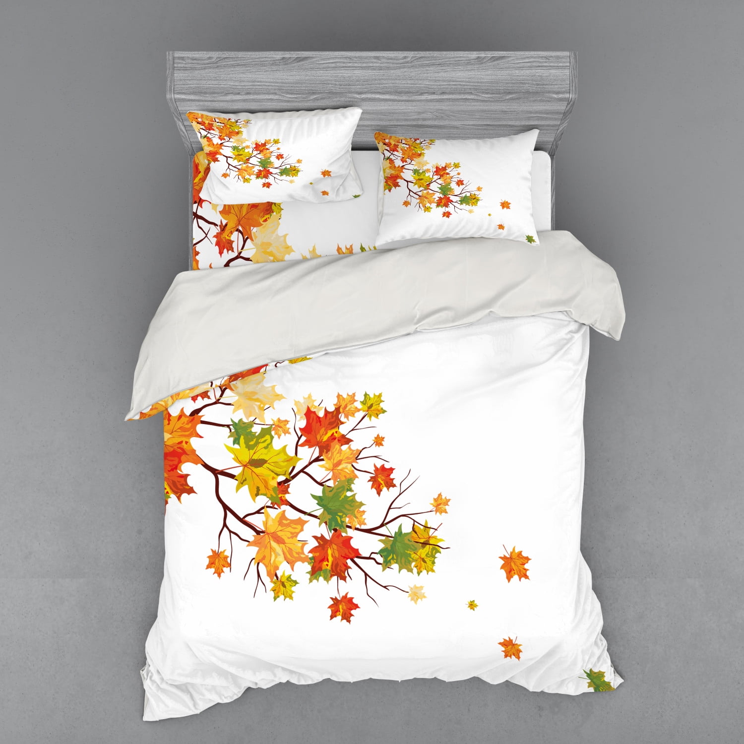 Fall Duvet Cover Set, Autumn Image Canadian Maple Leaves Botanical