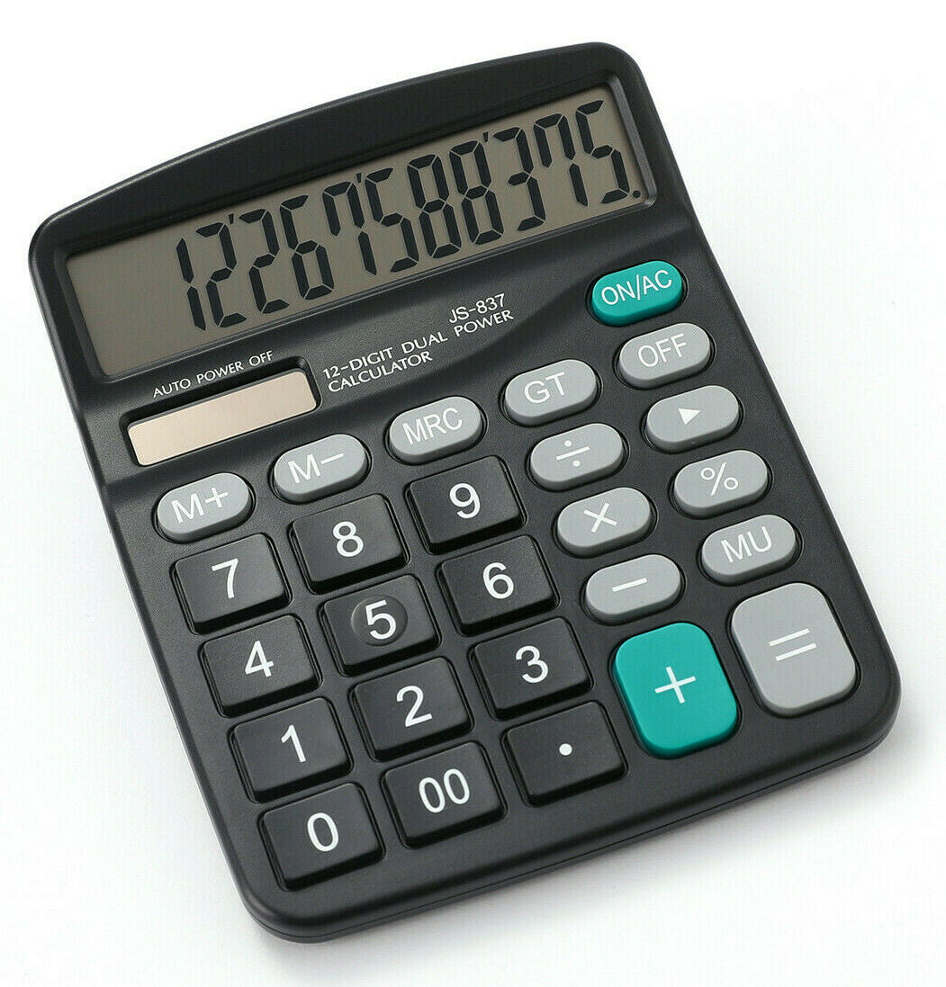2 Pack Universal Office 12 Digit Calculator Electronic Black Dual Powered Solar 