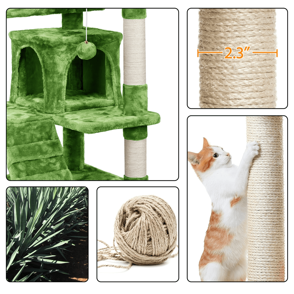 Alden Design Upholstered 6-Level 54" Cat Tree with 2 Condos, Green