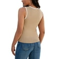 thumbnail image 3 of ATHLECHIC Camisetas de punto acanalado para mujer, con bloque de color, ajustadas, de cuello redondo, chalecos de verano casuales L color caqui y blanco, 3 of 5