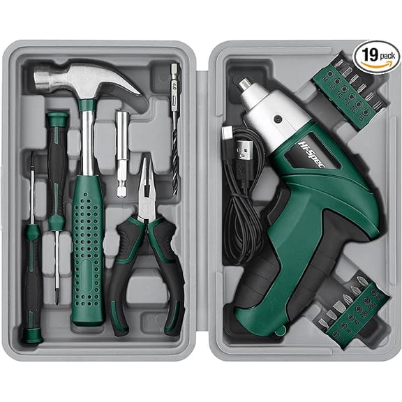 Hi-Spec Electric Screwdriver 19pc 3.6V Green USB Small Power Screwdriver Set. Cordless & Rechargeable with Driver Bit Set