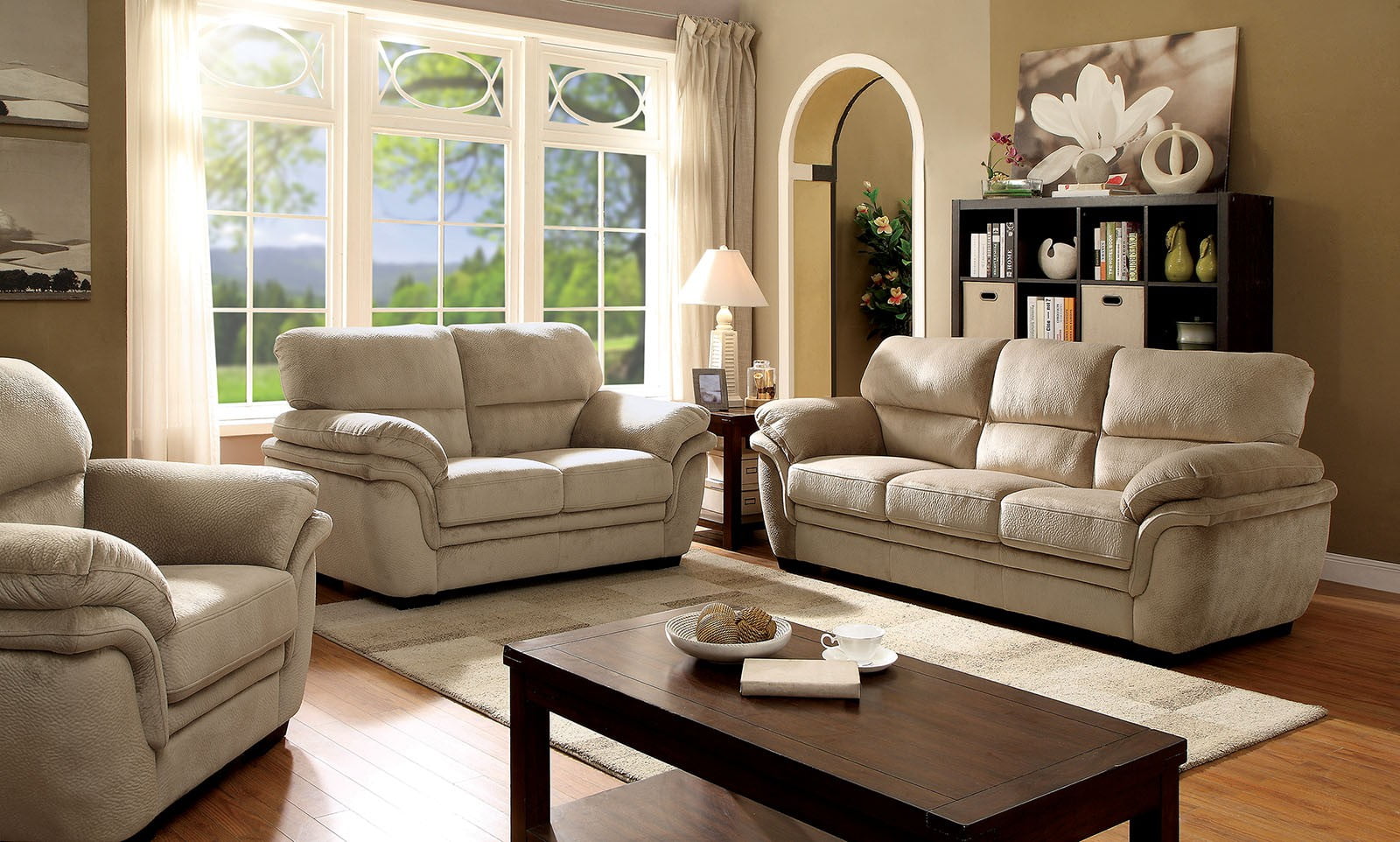 Modern 2pc Sofa Set Sofa Loveseat Light Brown Padded 