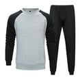 thumbnail image 2 of safuny Men's Winter Casual Activewear Joggers Pants 2 Piece Loose Raglan Outfits Big&Tall Long Sleeve Sports Tracksuits Color Block Pullover Crew Neck Sweatshirts Pockets Gray L, 2 of 8