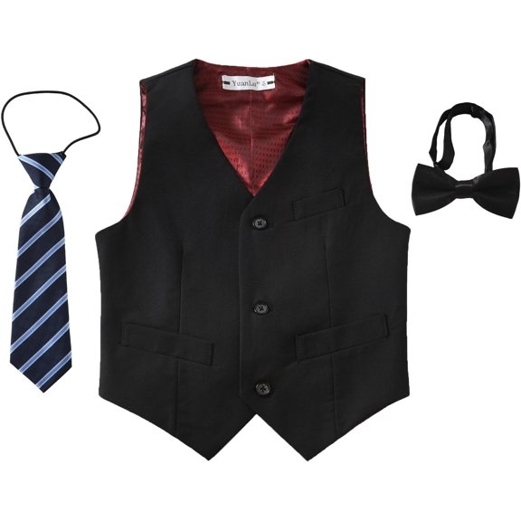 Yumcute 3 Piece Boys' Formal Suit Vest Set with Bowtie and Tie