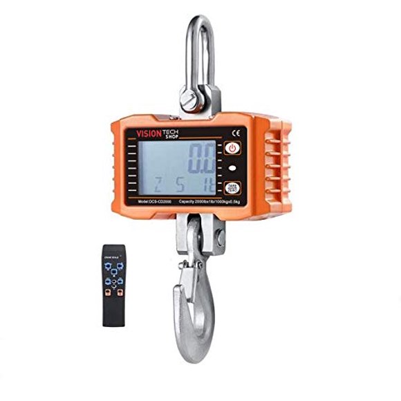VisionTechShop Digital Crane Scale, DCS-CD 2000lb 1000 kg Heavy Duty Compact Hanging Scale LCD Display with Backight for Farm Factory