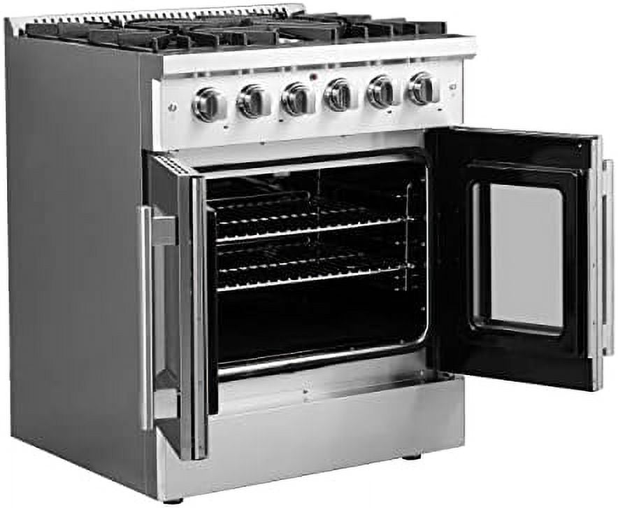 Forno Galiano 30-Inch Freestanding French Door Gas Range, 4 Burners, Convection Oven, Energy Efficient