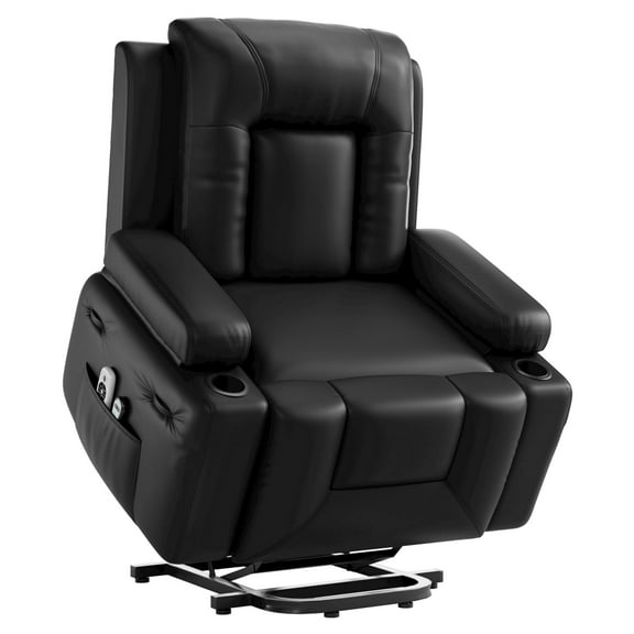 Triple Motor Power Lift Recliner Chair with Adjustable Lumbar Support, Lay Flat Recliner for Elderly, Breathable Black Lift Chair Leather Recliner, Massage & Heating, USB Ports, Cup Holders
