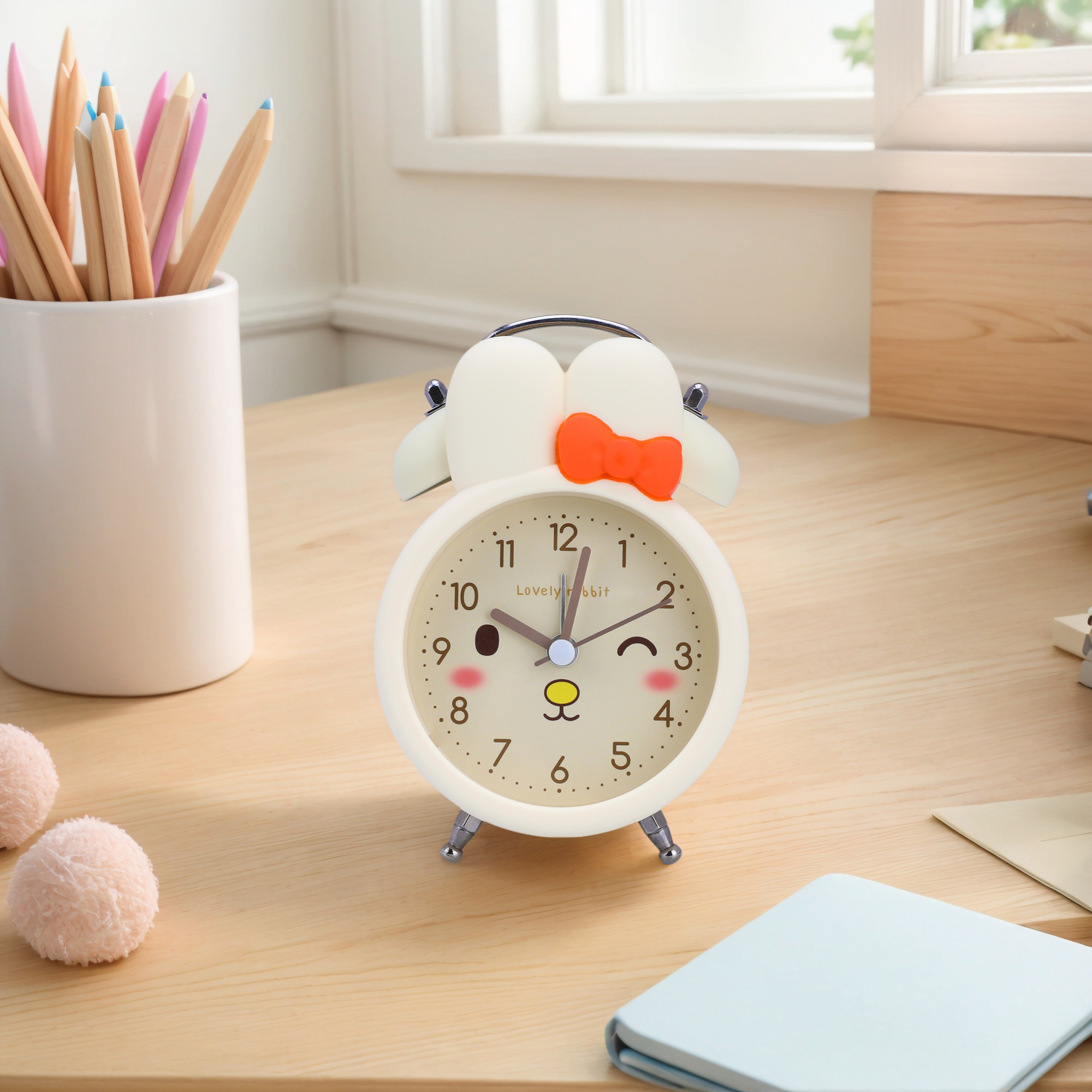 Unique Bargains Mechanical Loud Alarm Clock with Bunny Design Yellow 3.5"L x 2.2"W x 5.1"H