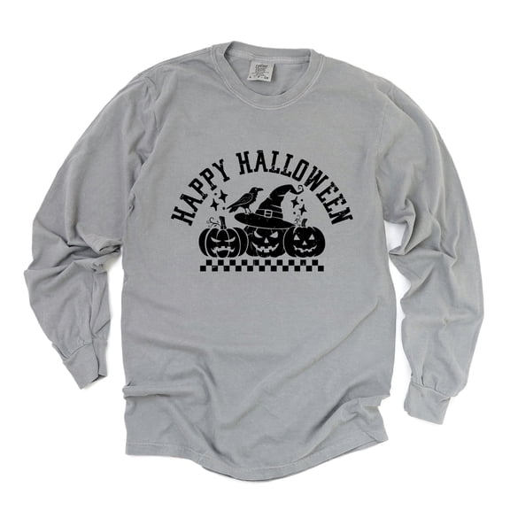 Happy Halloween Arch Distressed - Women's Garment Dyed Long Sleeve Graphic T-Shirt