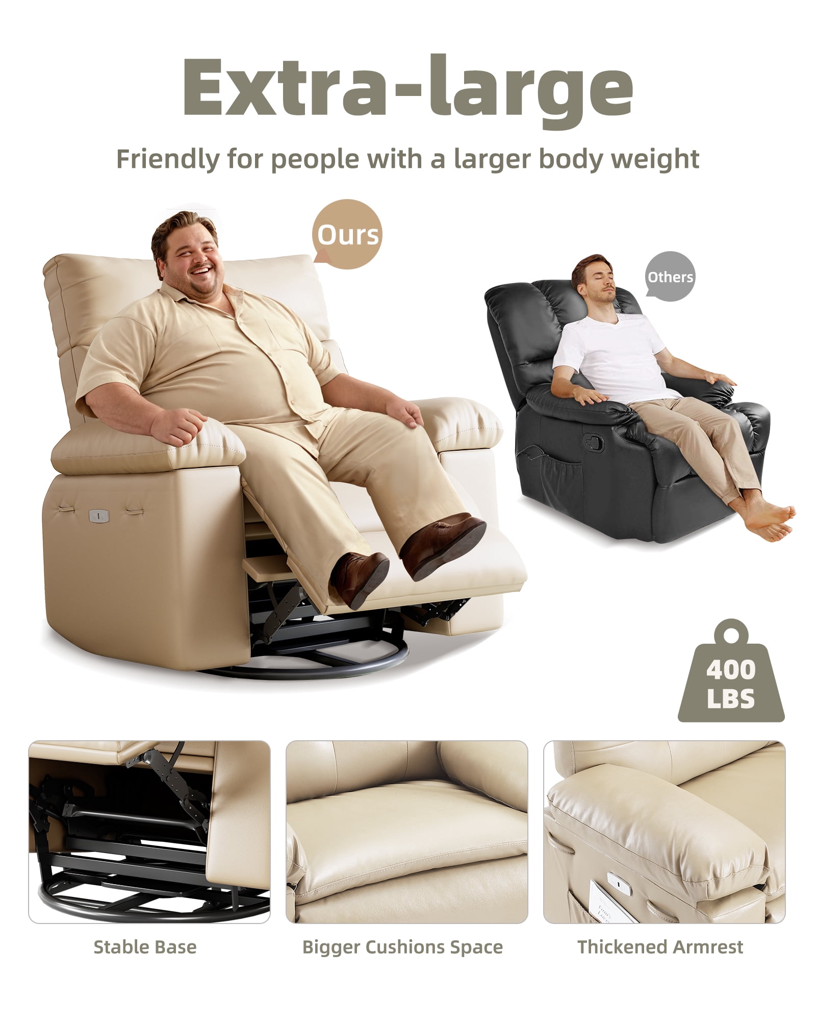 Oversized Recliner Chairs with Heat and Massage - 360°Swivel Lazy Boy Recliner Chair for Adults-Manual Rocking Chair with Remote Control for Living Rooms,Bedrooms and Nurseries