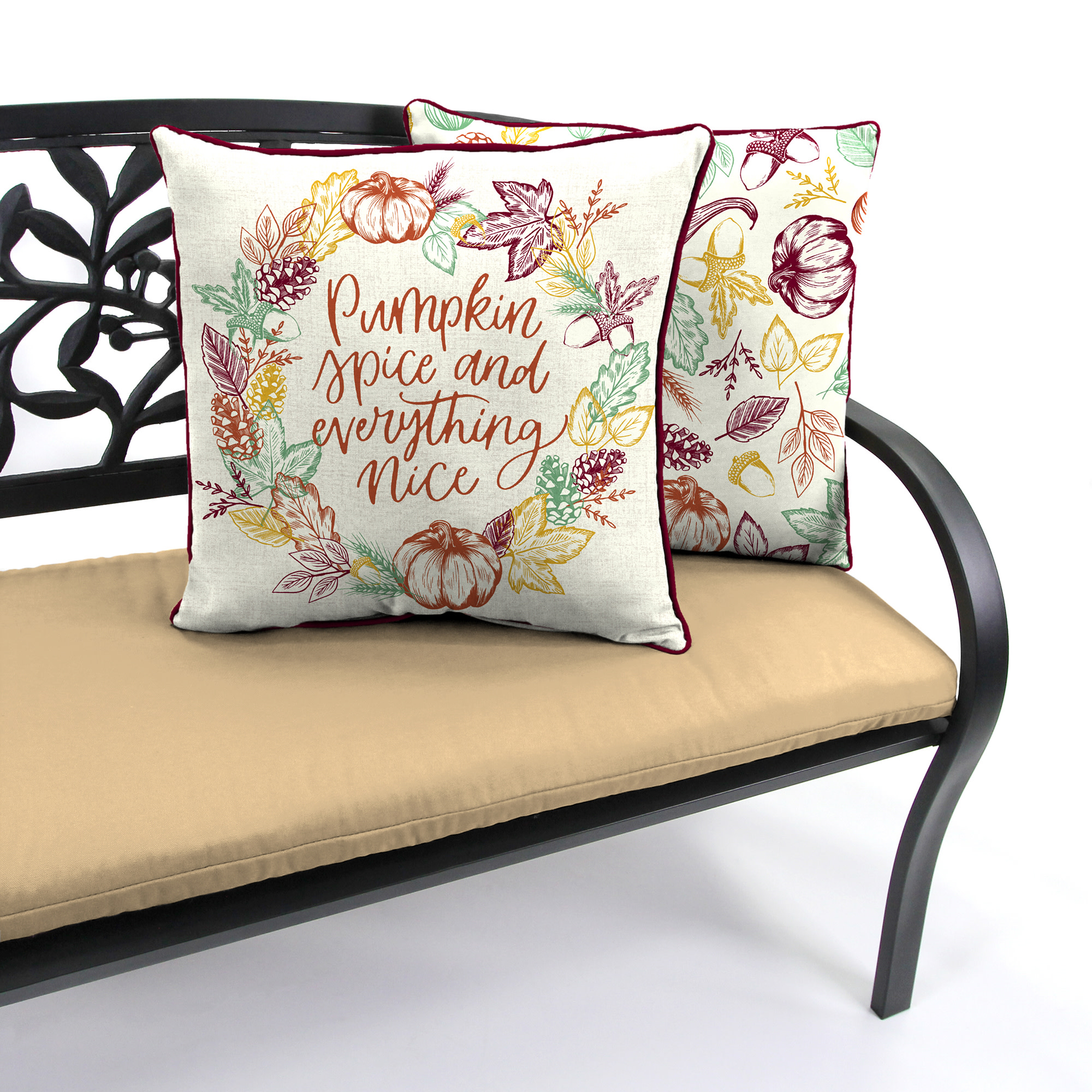 Jordan Manufacturing Orange Rectangular and Cream Pumpkin Reversible Square 2-piece Autumn Outdoor Throw Pillow Set