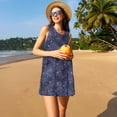 thumbnail image 3 of Balery Watercolor Indigo Vestidos de verano para mujer con estampado: vestido holgado sin mangas, vestido playero informal y cómodo para días calurosos., 3 of 7