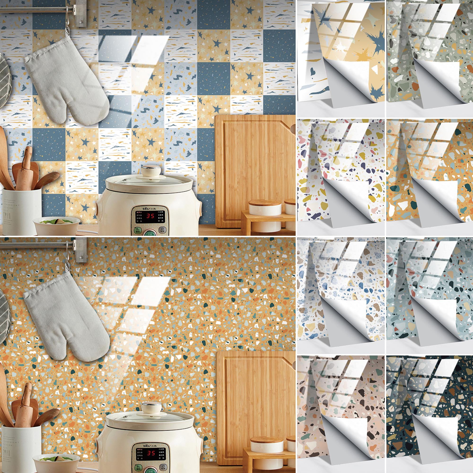 3D Mosaic Sticker Kitchen Tile Stickers Bathroom Self-adhesive Wall Decor Home