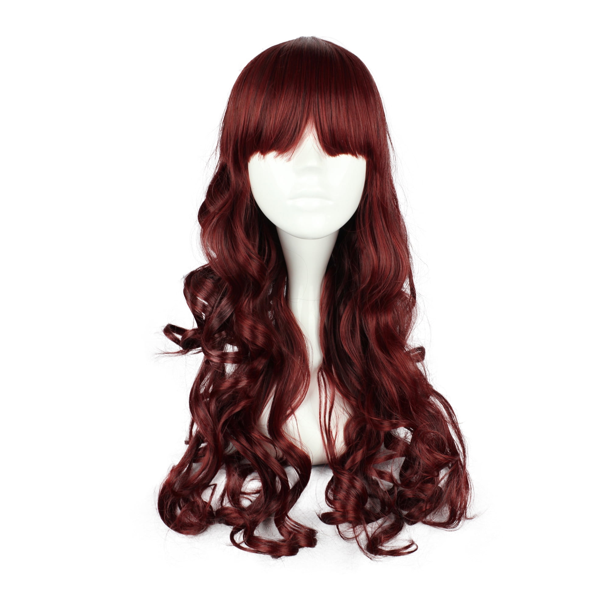 Unique Bargains Human Hair Wigs for Women 24' Red Brown Curly Wig with Wig Cap