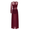 thumbnail image 4 of Nyeemya Women's Lyrical Dance Dress Shiny Rhinestones Mesh Split Maxi Dresses Contemporary Dancewear Burgundy&Black L, 4 of 5