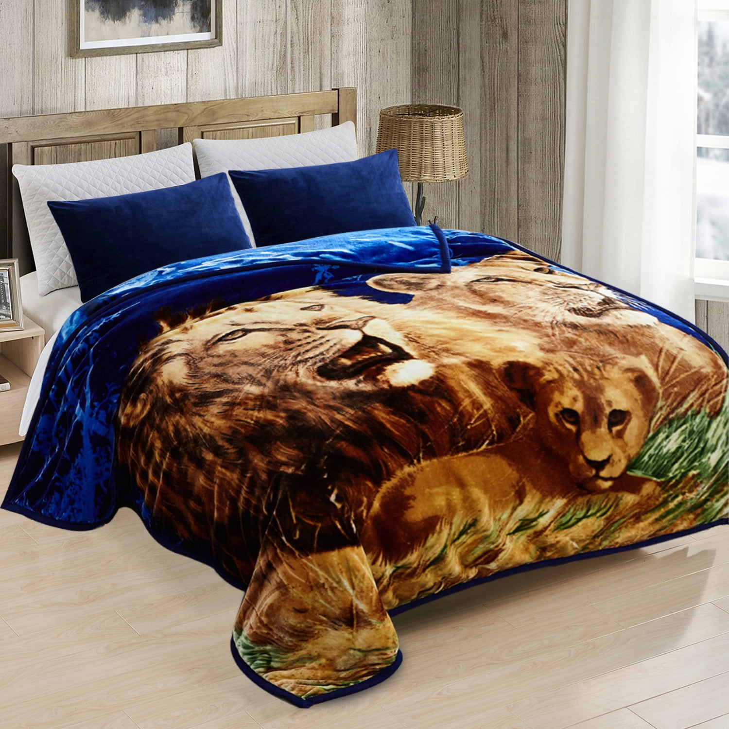 JML Soft Plush Fleece Blanket for Bed King 83"x91" 5.7lb,2 Ply Raschel Blanket Lion&Dolphin