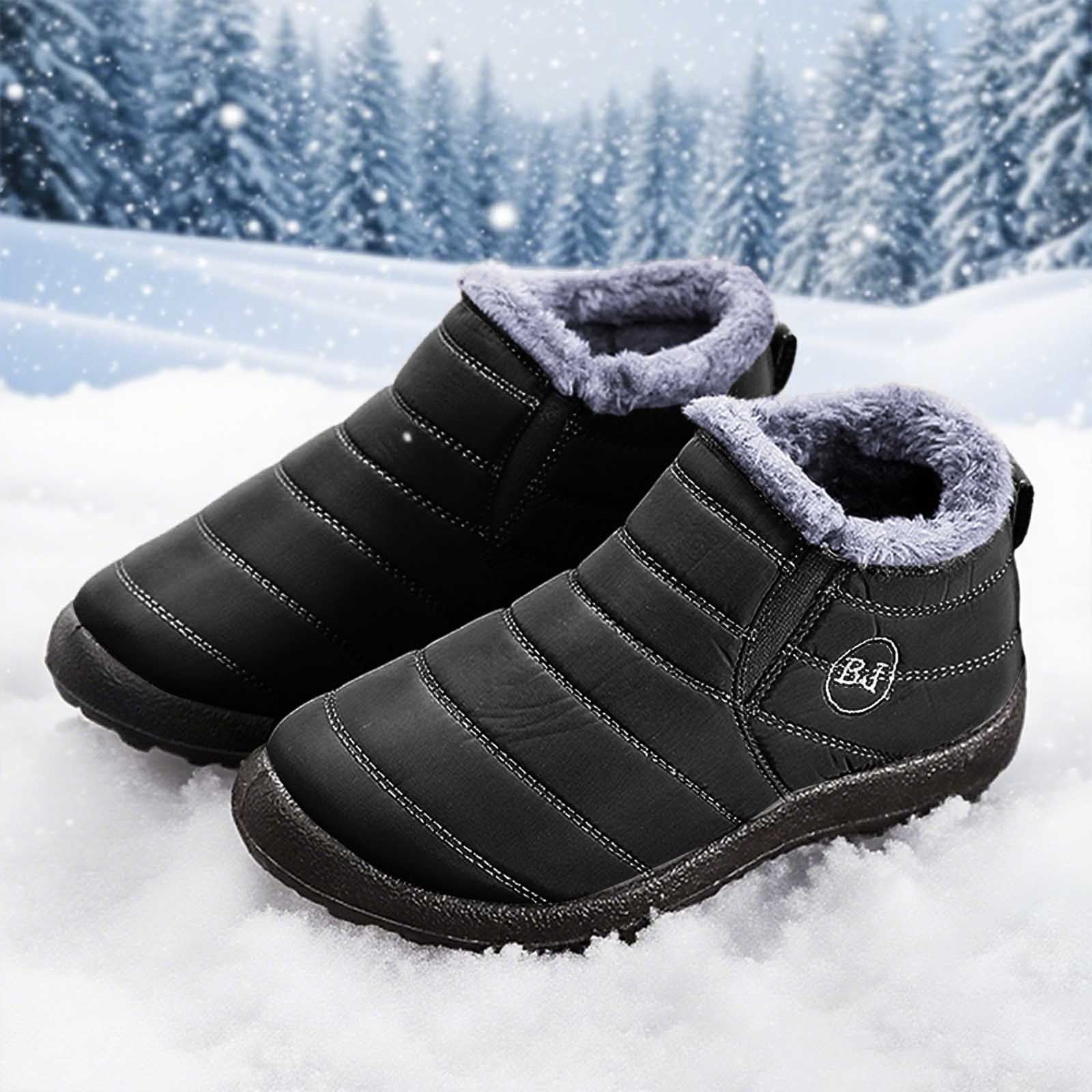 Gyexs Women's Snow Boots Waterproof, Winter Shoes Women Size 9, Fuzzy, Snap, Chukka, Round Toe, Women's Fashion, Black, Size 12