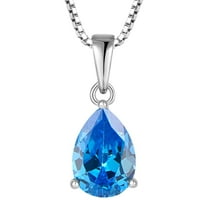 PYNZY Teardrop Necklace for Women 925 Sterling Silver Solitaire Pendant 7x10mm Pear Cut Blue Aquamarine March Birthstone Jewelry as Gift
