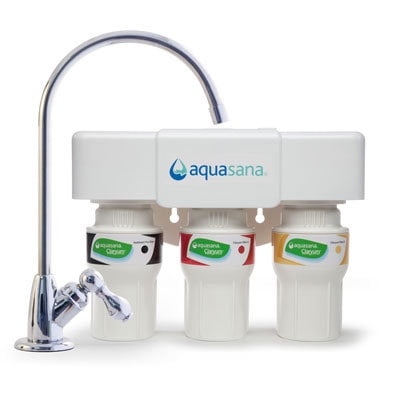 Aquasana AQ-5300.56 3-Stage Under Sink Water System-Kitchen Counter Claryum Filtration Filters 99% of Chloramine, Chrome