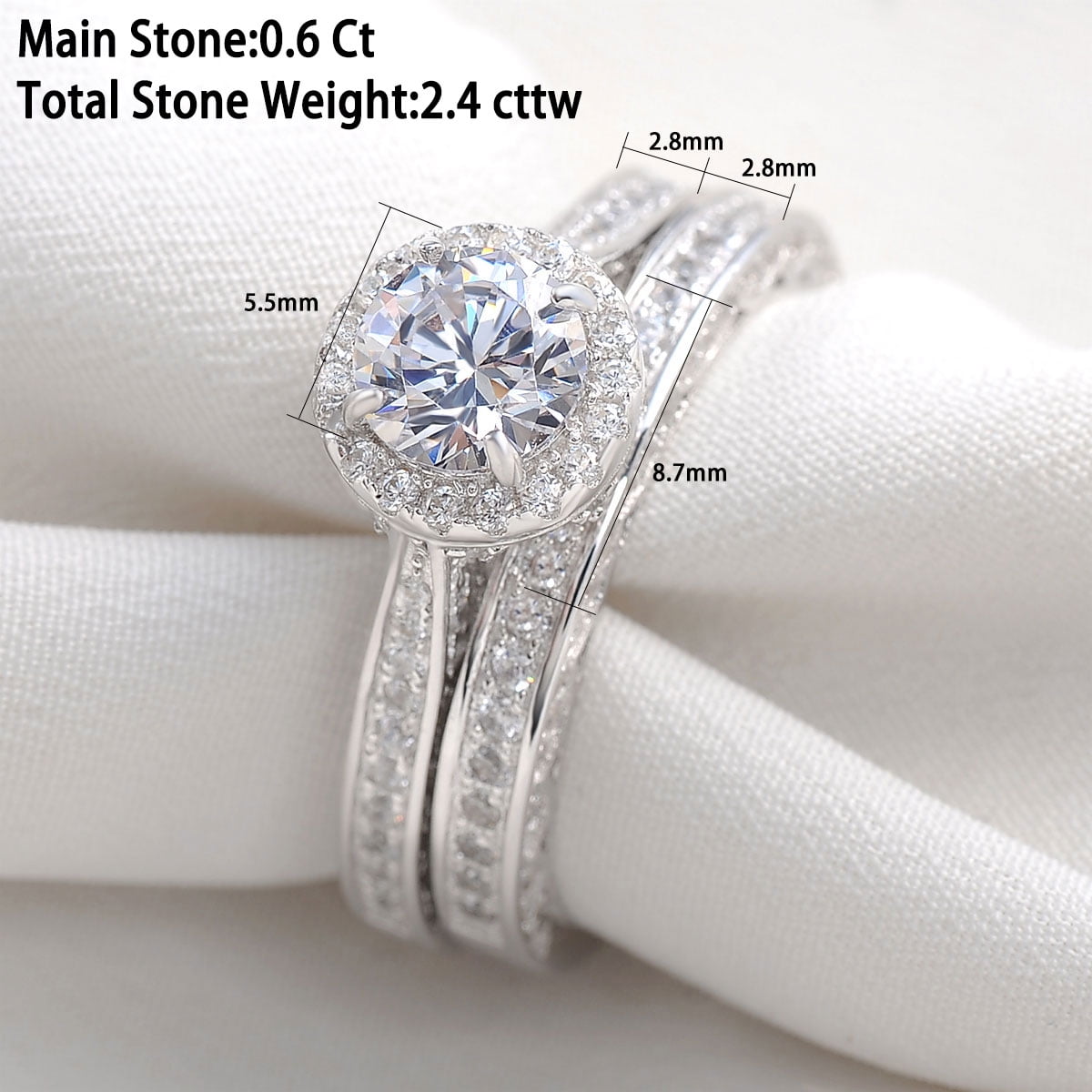 Newshe Wedding Rings for Women Engagement Ring Set 925 Sterling Silver 2.4Ct Round White AAAAA Cz Size 6