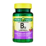 Spring Valley Vitamin B12 Quick-Dissolve Tablets Dietary Supplement, 2,500 Mcg, Cherry, 60 Count