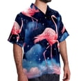 thumbnail image 2 of Starry Sky Flamingo Men's Hawaiian Print Casual Button Down Short Sleeve Summer Beach Shirt - Unisex, 2 of 6