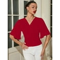 thumbnail image 3 of Chiclily Womens 3/4 Sleeve Wrap Blouse Red 2XL V Neck Dressy Casual Top Ruched T-Shirts, 3 of 6