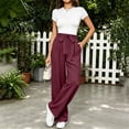 thumbnail image 2 of Womens Wide Leg Pants BWASD Casual Adjustable Tie Knot High WaistPalazzo with Pockets Loose Linen Pants Women Elegant Business Work Dress Trousers (Wine 4XL), 2 of 9