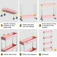 thumbnail image 6 of Slim Storage Cart 4 Tier Slim Cart, Bathroom Rolling Utility Cart Storage Organizer Slide Out Cart, Mobile Shelving Unit Organizer Trolley for Office Bathroom Kitchen Laundry Narrow Places, Pink, 6 of 7
