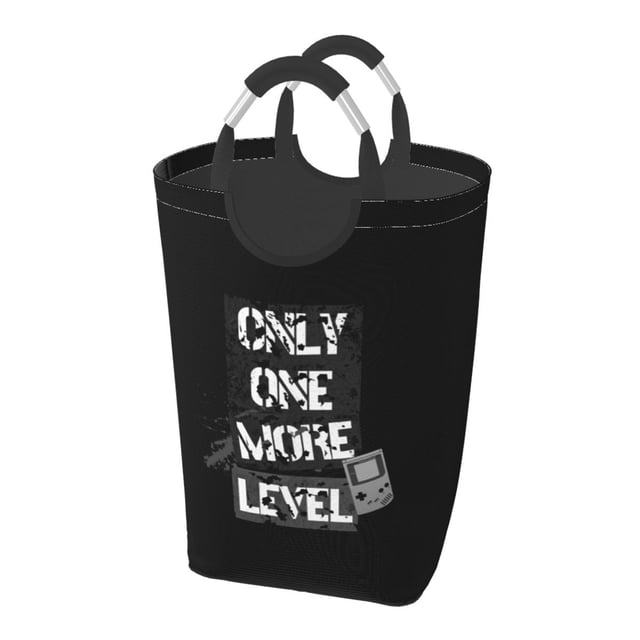 DouZhe 50L Rectangular Laundry Basket, Retro Black Game Mode Motto Prints Waterproof Foldable Laundry Hamper with Aluminum Handles