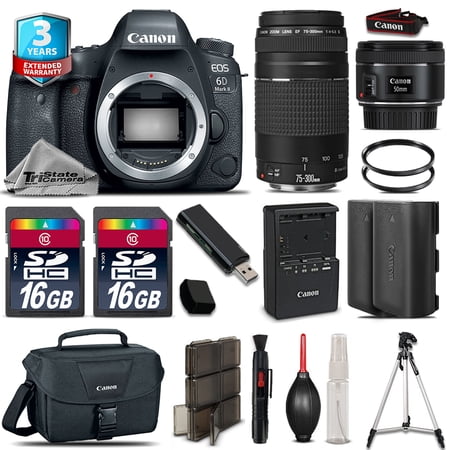Canon EOS 6D Mark II Camera + 50mm STM + 75-300mm +EXT BATT+ 32GB + 3yr Warranty