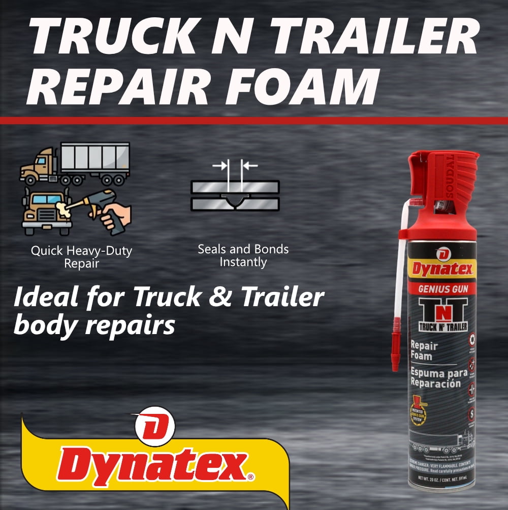 Dynatex Truck N Trailer Repair Foam 20 oz Can w/ Genius Gun - Low Pressure Expansion, Sound & Thermal Insulation, Reusable Up to 6 Weeks (Single)