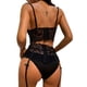 thumbnail image 2 of Conjunto de lencería sexy para dama VISgogo, sujetador de cabestrillo sin espalda con lazo en perspectiva de encaje de color sólido, bragas delgadas elásticas VISgogo moda, 2 of 3