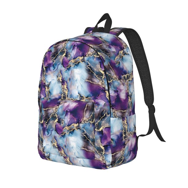 Balery Purple Marble Texture Mochila Clásica Impresa Básica para Viaje, Mochila Escolar Resistente al Agua, Mochila de Lona con Correas Ajustables-Small