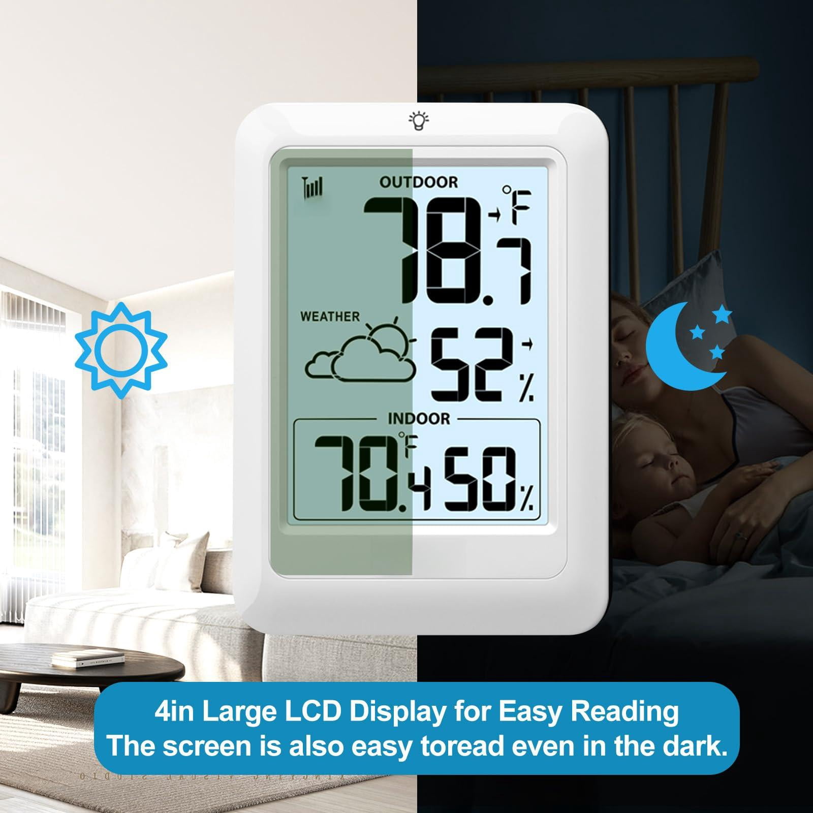 Indoor Outdoor Wireless Weather Station  Internal External Hygrometer Home Batteryoperated Temperature Humiditymonitors330 Feet (about 100 Meters) Backlight Display (white)