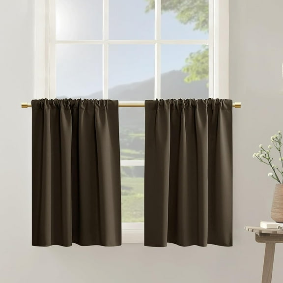 EDASCV-Half Curtains for Windows,Blackout Thermal Insulated Curtains for Basement Door Window Cover Kitchen,Dark Brown,2 Panels,36 Inch Length