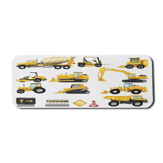 Cartoon Computer Mouse Pad, Yellow Color Construction Site Machinery and Signs Illustration, Rectangle Non-Slip Rubber Mousepad Large, 31" x 12" Gaming Size, Earth Yellow Black Red, by Ambesonne