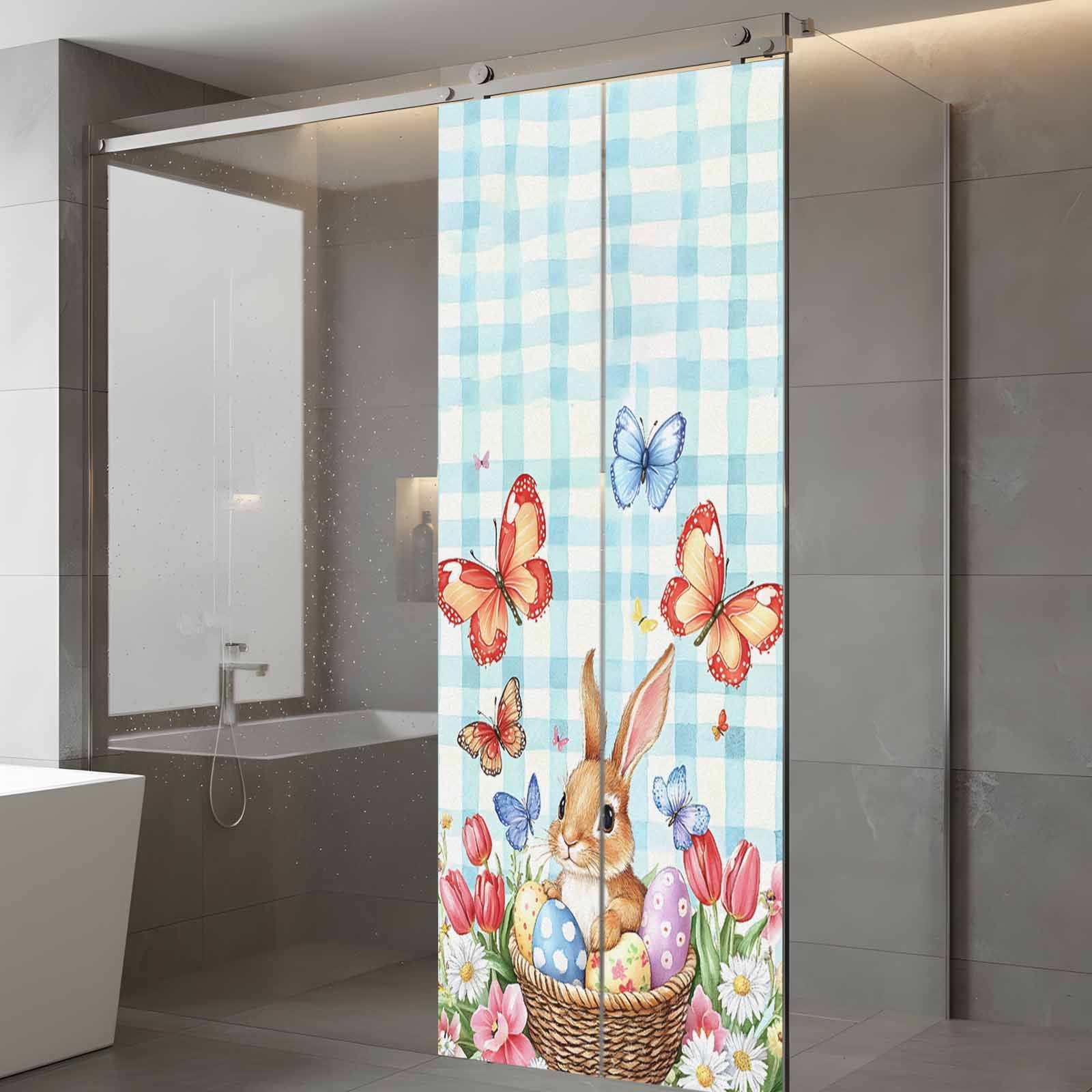 Easter Rabbit Window Privacy Film, Easter Egg Frosted Glass Window Clings Static Cling UV Heat Blocking Reusable Door Sticker for Bathroom 23.6 x 59 Inch