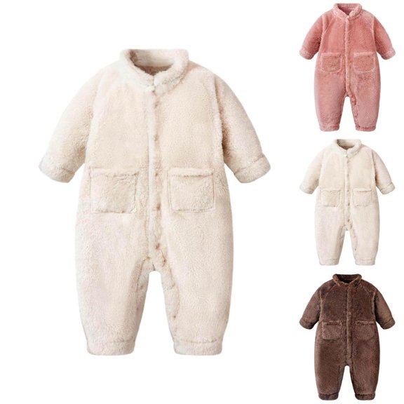 Mgmyaa Baby Winter Romper Warm Jumpsuit with Snap Closure Stand Collar Long Sleeve Infant Outfit for Boys Girls 3-24 Months