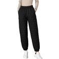 thumbnail image 2 of Women Winter Pants - Elastic High Waist Quilted Pants Diamond-shaped Texture Design Thickened Warm Sweatpants, 2 of 8