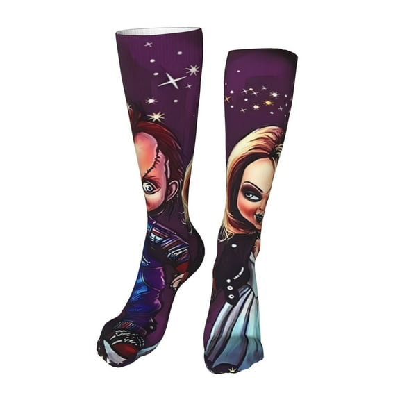 Lsque Chucky Print Women's Men's Novelty 20in Crew Socks Cotton Socks Knee High Socks for Walking,Running,Nurses,Pregnancy