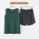 thumbnail image 3 of Conjunto de pijama de algodón para mujer, ropa de dormir de dos piezas, pantalones cortos estampados, top de color sólido, coreano, kawaii, para el hogar, 3 of 5