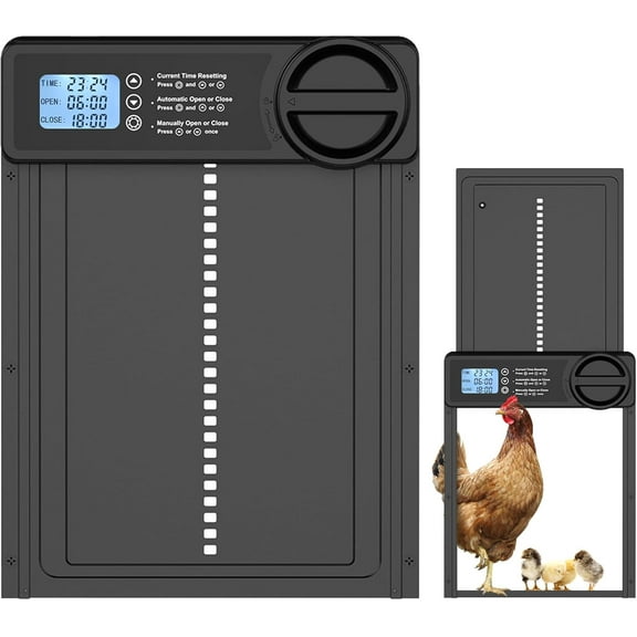 Automatic Chicken Coop Door - Aluminum Auto Chicken Coop Opener with Anti-Pinch Sensor, Battery Powered Chicken Door with Smart Timer & LCD Display