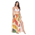 thumbnail image 2 of FORMRS Womens Long Sarong Beach Wrap Semi-Sheer Bikini Skirt Bathing Swimsuit Cover Up, Green Retro Autumn Leaves, 2 of 7