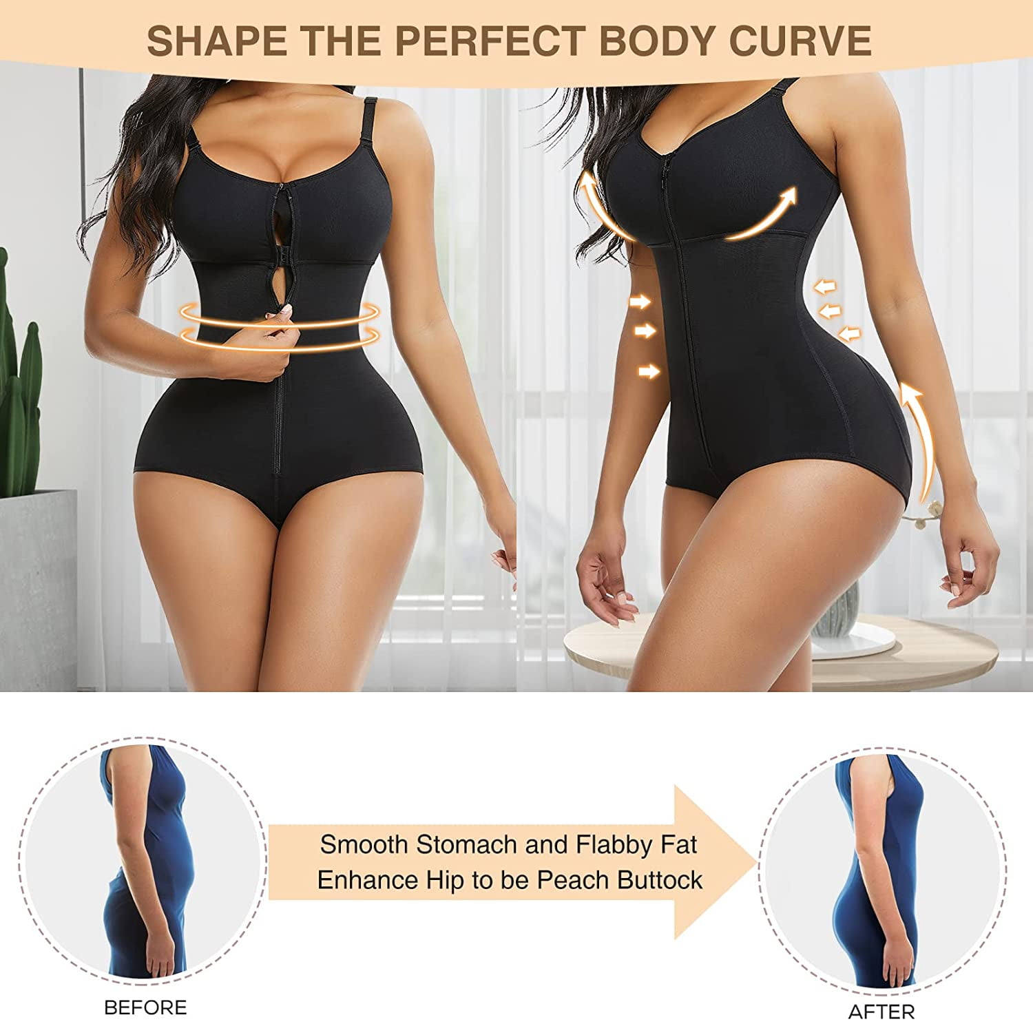 FeelinGirl Shapewear for Women Tummy Control Fajas Colombianas Body Shaper  for Women Zipper Open Bust Bodysuit Waist Trainer : : Clothing