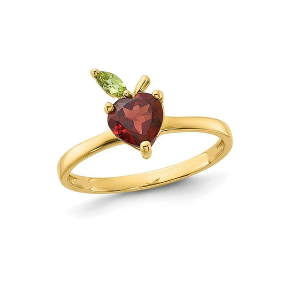 1.10 Carat (Ctw) Garnet Apple Heart Ring in 14K Yellow Gold with Peridot for Women